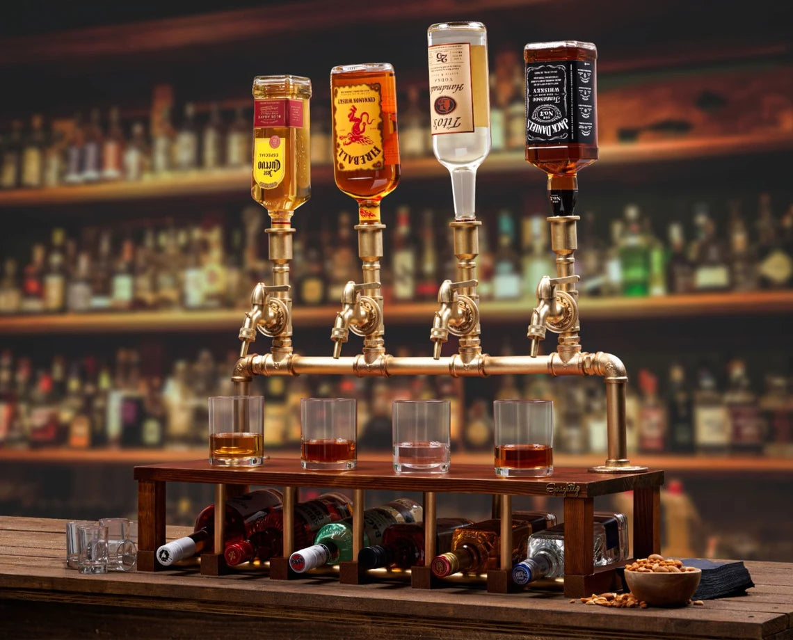 Wine and Liquor Dispenser for Home Bar - Industrial-Style Alcohol Liquor Bottle Pourers - 100% Food-Safe Whiskey, Spirits Aerator & Wine Tap
