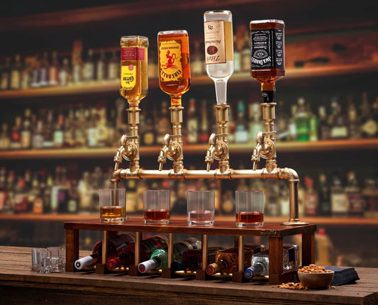 Wine and Liquor Dispenser for Home Bar - Industrial-Style Alcohol Liquor Bottle Pourers - 100% Food-Safe Whiskey, Spirits Aerator & Wine Tap