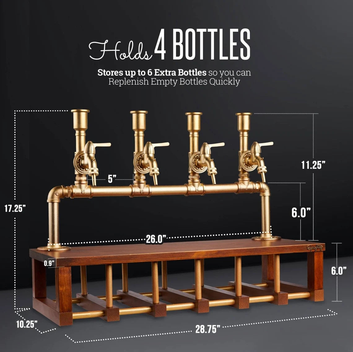 Wine and Liquor Dispenser for Home Bar - Industrial-Style Alcohol Liquor Bottle Pourers - 100% Food-Safe Whiskey, Spirits Aerator & Wine Tap