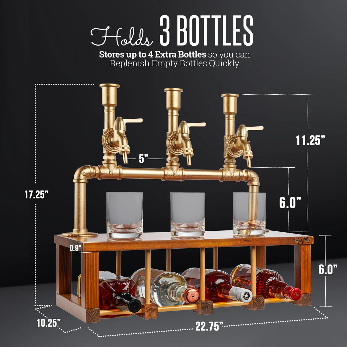 Wine and Liquor Dispenser for Home Bar - Industrial-Style Alcohol Liquor Bottle Pourers - 100% Food-Safe Whiskey, Spirits Aerator & Wine Tap
