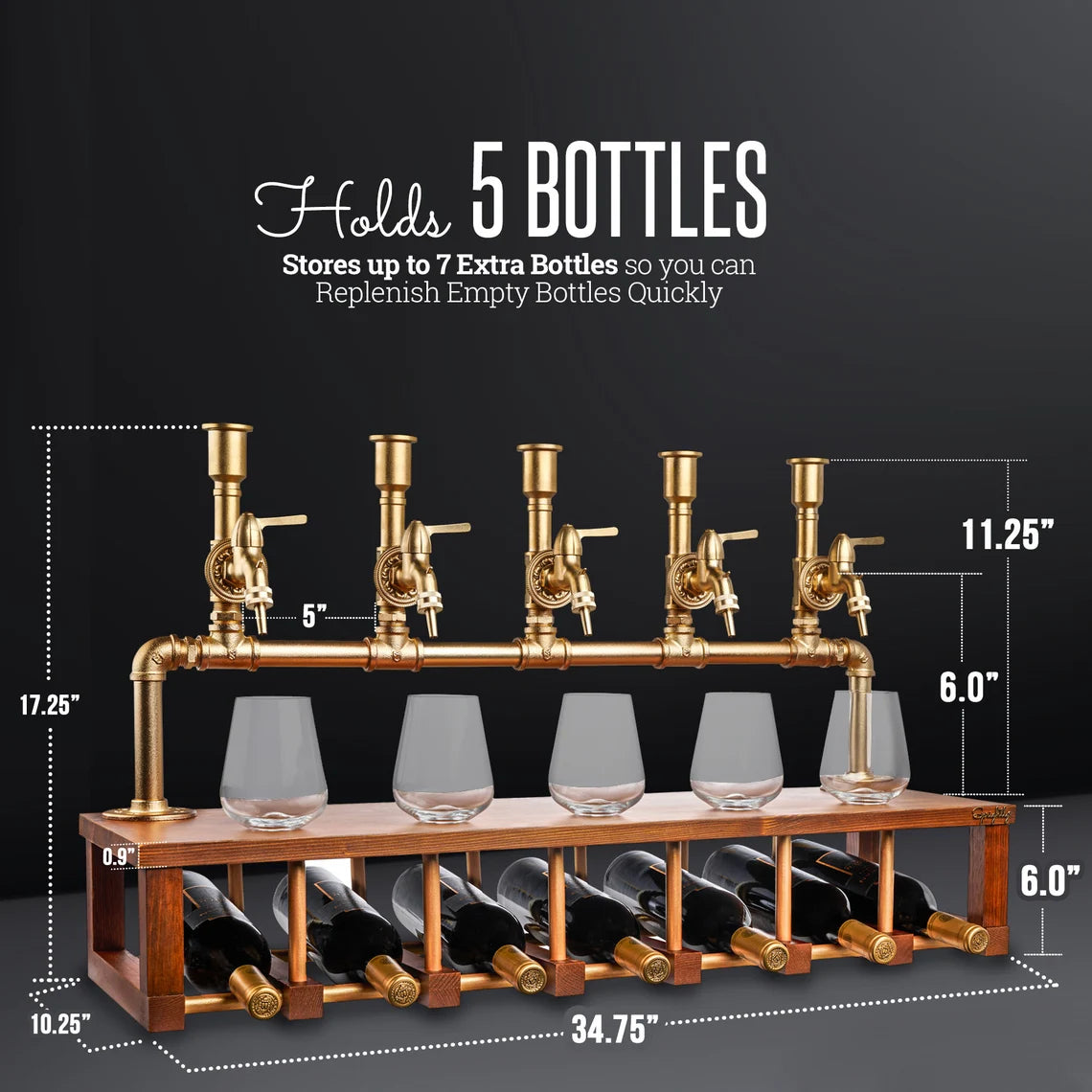 Wine and Liquor Dispenser for Home Bar - Industrial-Style Alcohol Liquor Bottle Pourers - 100% Food-Safe Whiskey, Spirits Aerator & Wine Tap