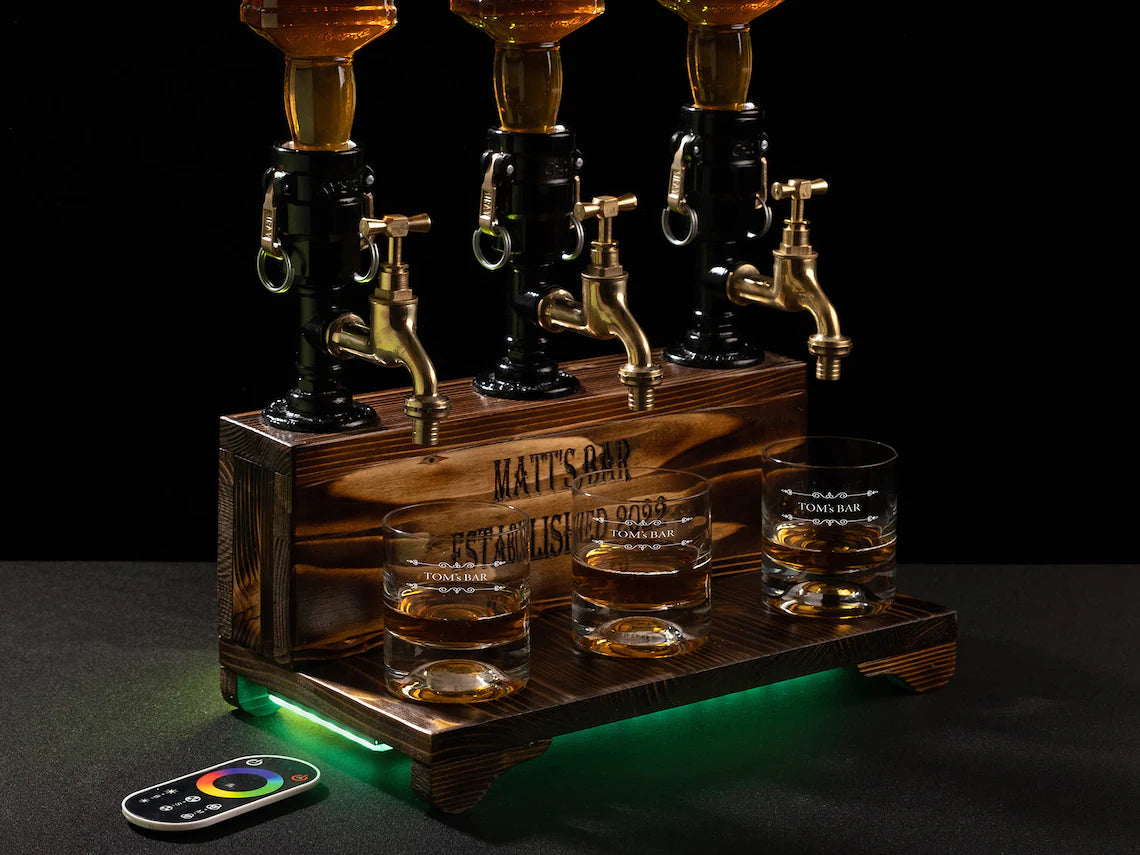 Personalized Whiskey Dispenser with RGB: Wood Bar Decor