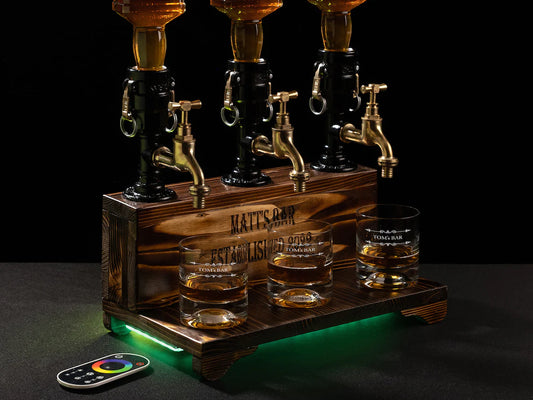 Personalized Whiskey Dispenser with RGB: Wood Bar Decor