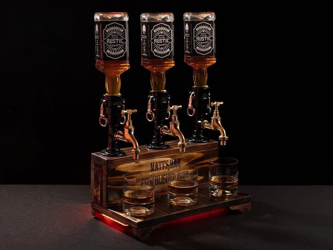Personalized Whiskey Dispenser with RGB: Wood Bar Decor