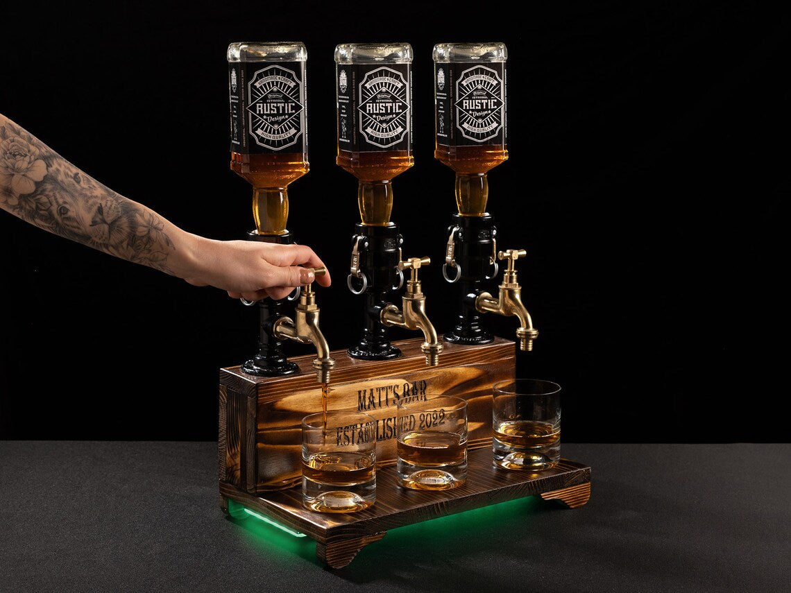 Personalized Whiskey Dispenser with RGB: Wood Bar Decor