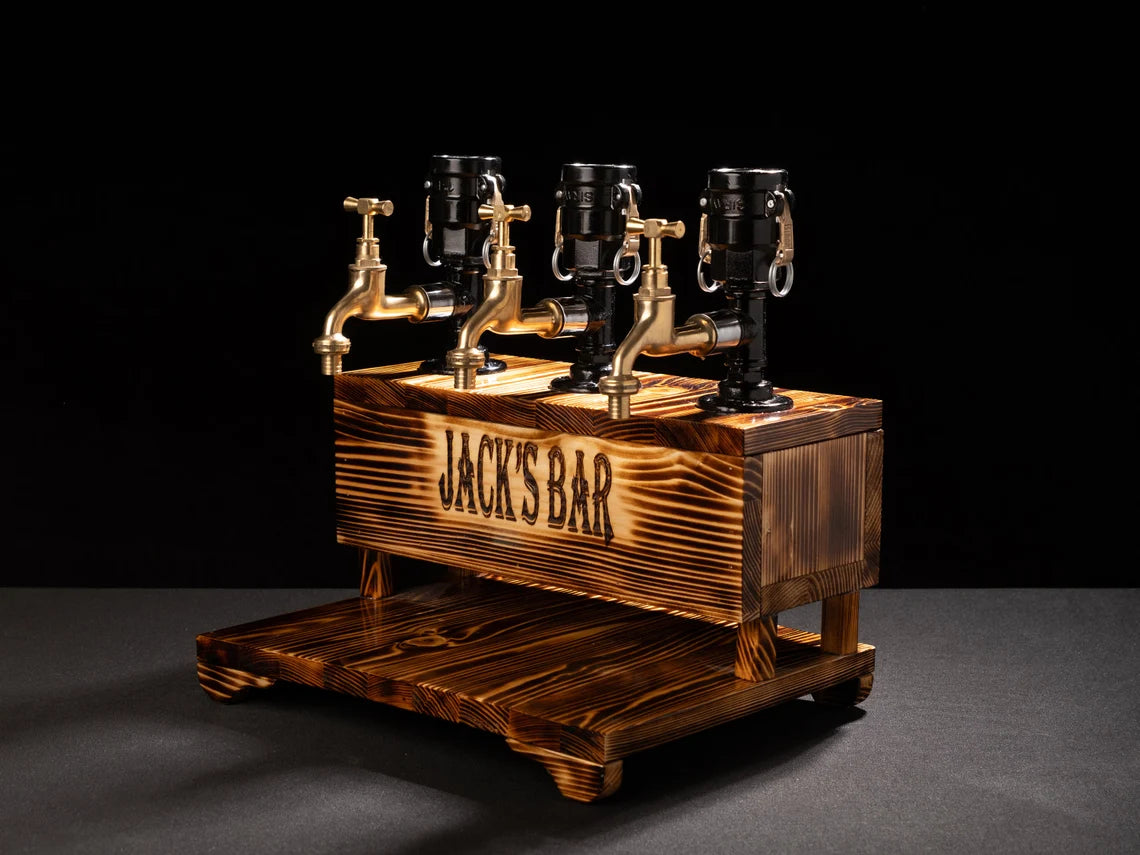 Personalized Whiskey Dispenser with RGB: Wood Crafted Liquor Bar Decor