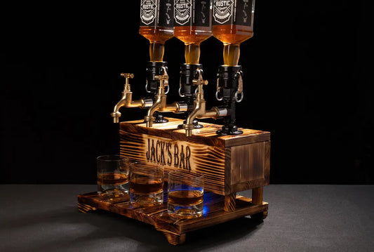 Personalized Whiskey Dispenser with RGB: Wood Crafted Liquor Bar Decor