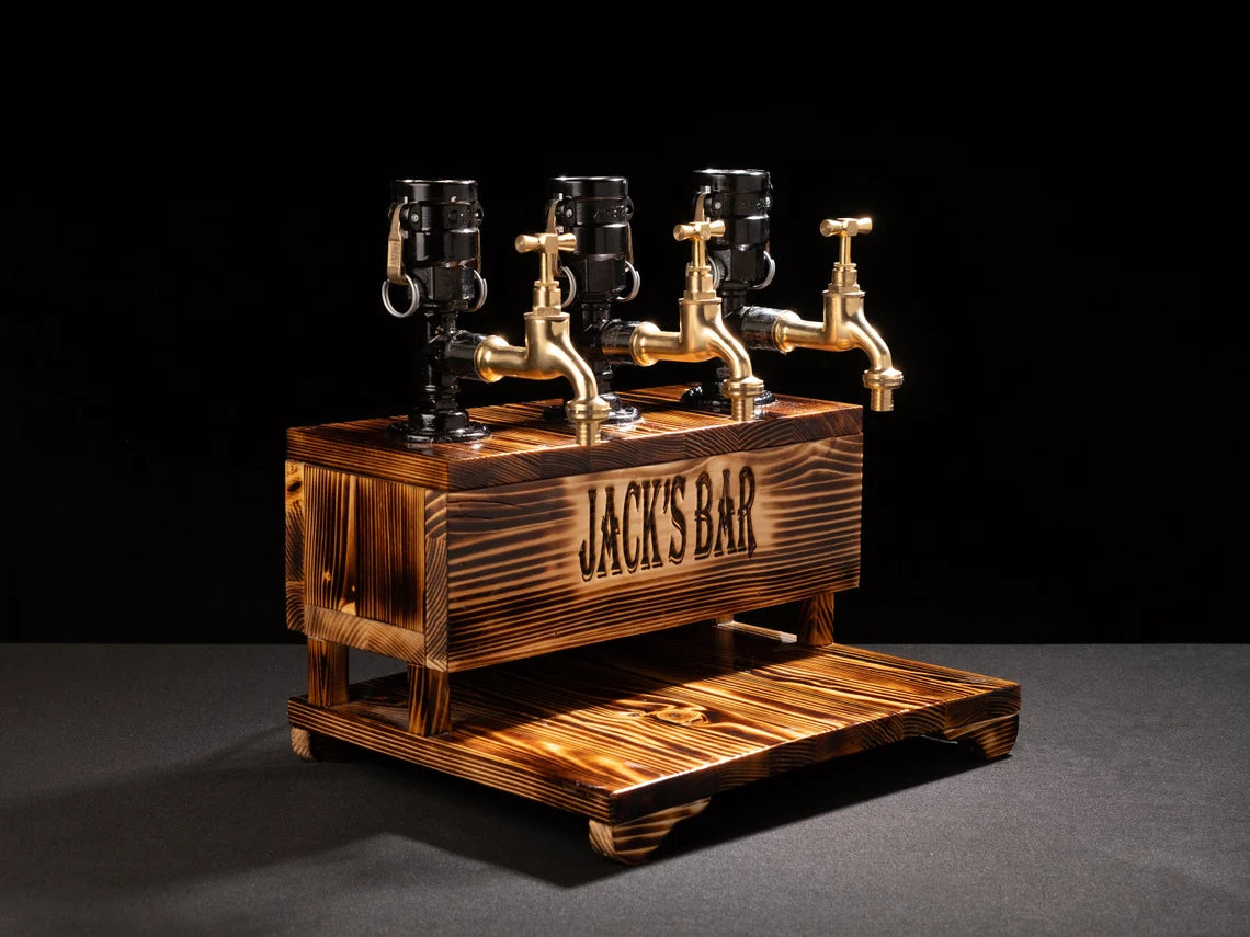 Personalized Whiskey Dispenser with RGB: Wood Crafted Liquor Bar Decor