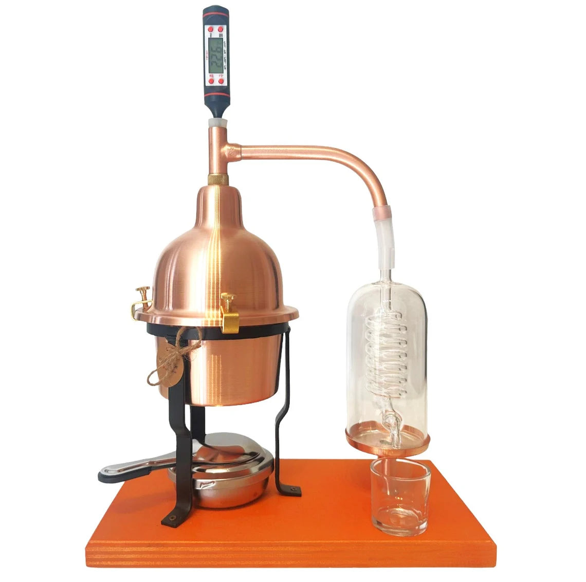 Alembic Distiller for essential oils & hydrolates in copper with glass condensation coil.