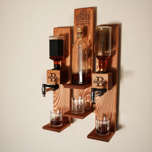 Personalized Whiskey Gift Set Liquor Dispenser, Wall Mounted Whiskey Dispenser, Custom Whiskey Storage with Glasses, Home Bar Decor Ideas