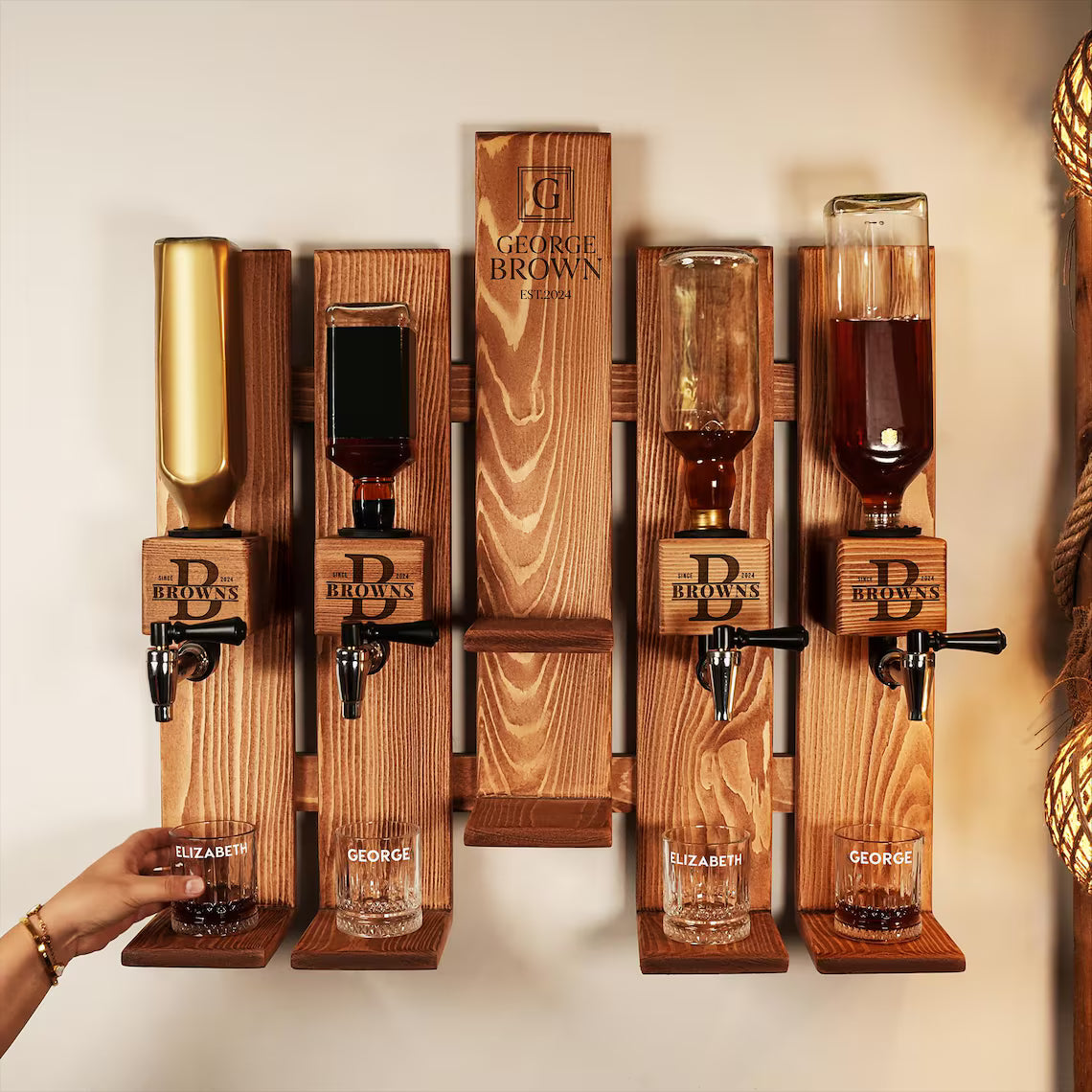 Personalized Whiskey Gift Set Liquor Dispenser, Wall Mounted Whiskey Dispenser, Custom Whiskey Storage with Glasses, Home Bar Decor Ideas