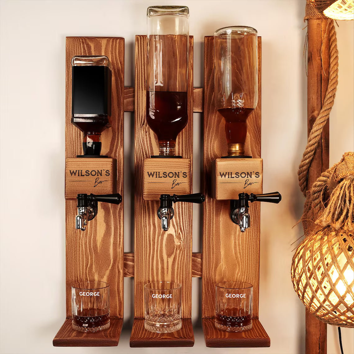 Personalized Whiskey Gift Set Liquor Dispenser, Wall Mounted Whiskey Dispenser, Custom Whiskey Storage with Glasses, Home Bar Decor Ideas