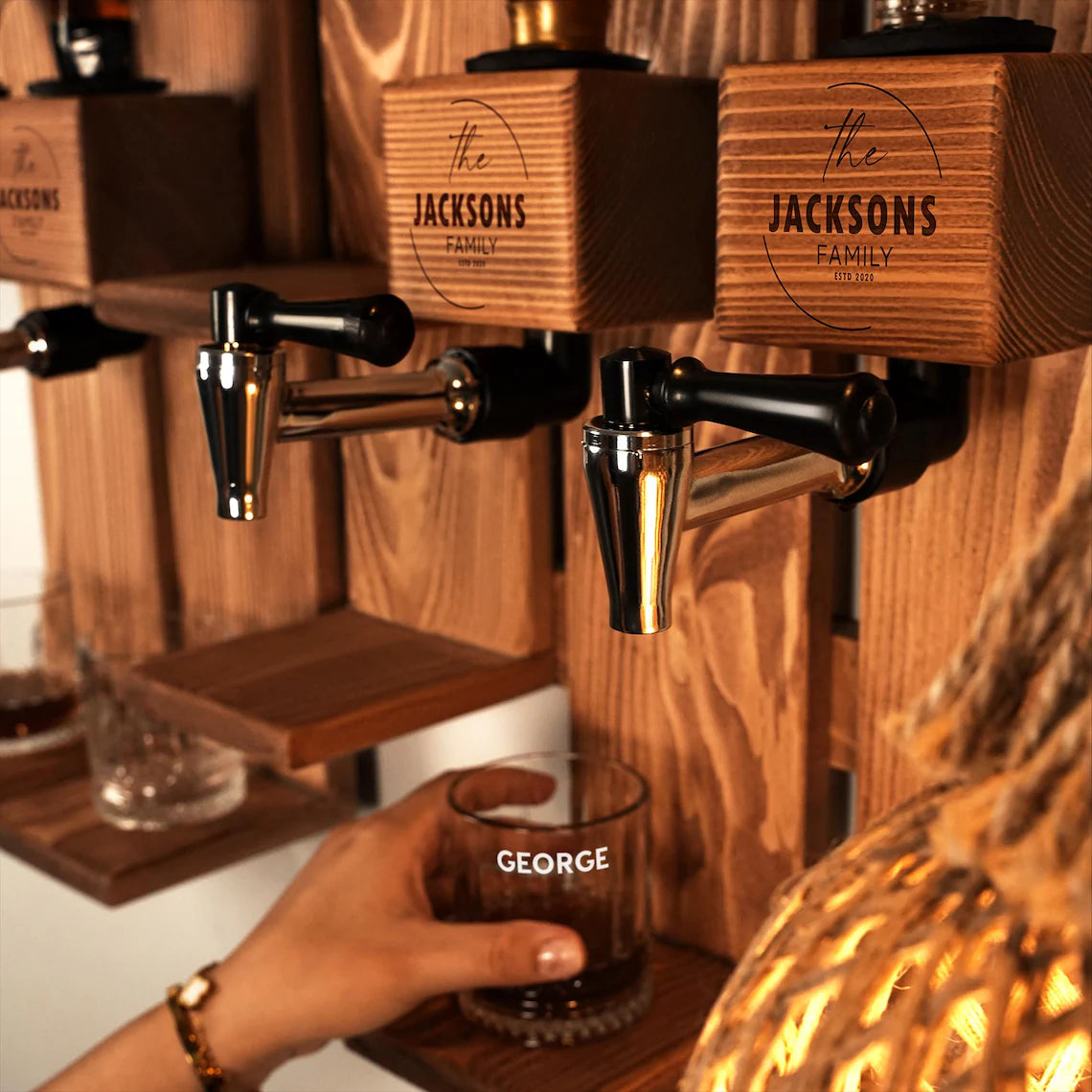 Personalized Whiskey Gift Set Liquor Dispenser, Wall Mounted Whiskey Dispenser, Custom Whiskey Storage with Glasses, Home Bar Decor Ideas